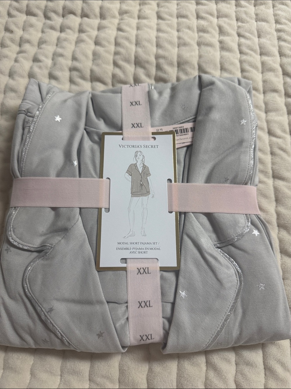 Victoria's Secret Light Gray Modal Short Pajama Set with Star Accents NWT XXL
